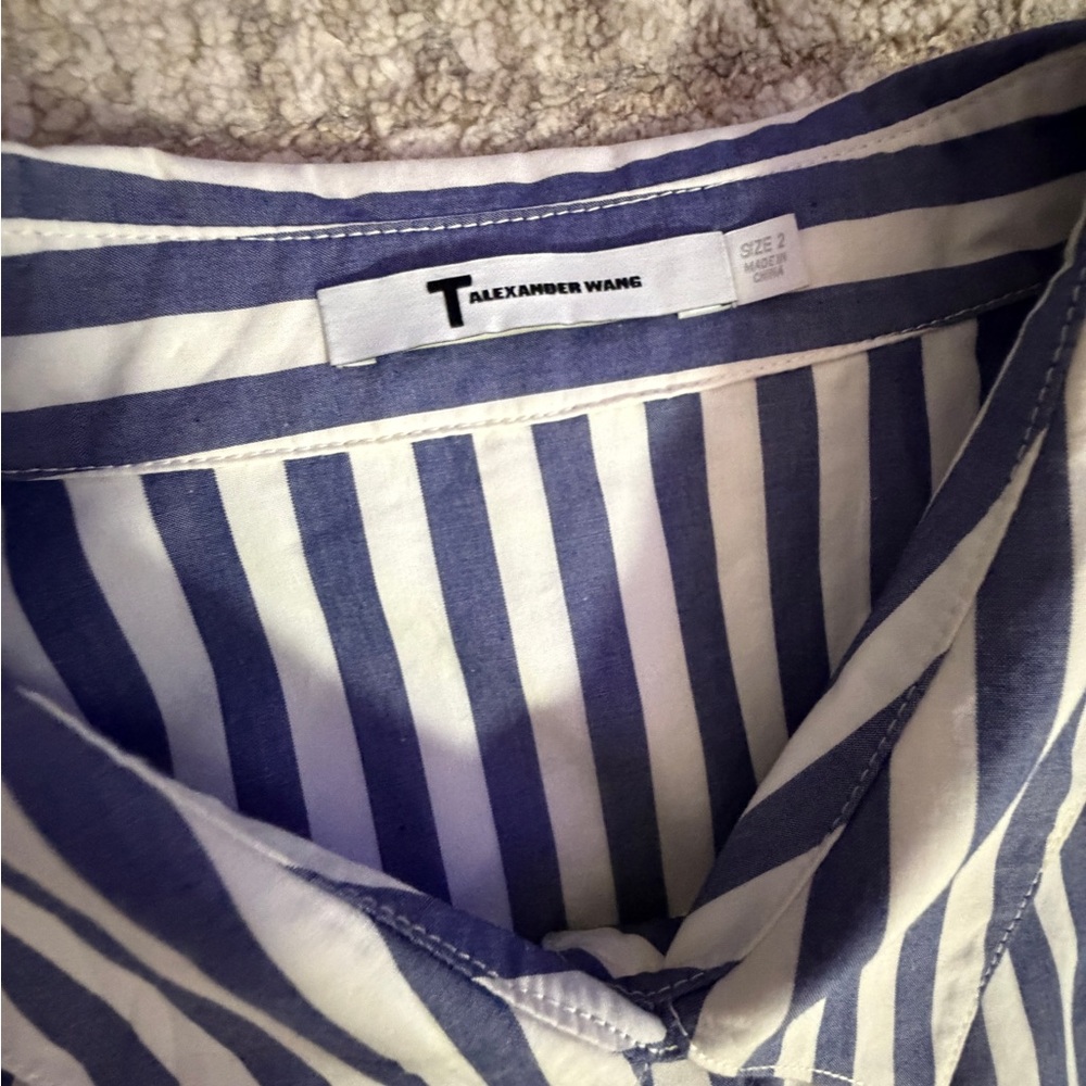 T Alexander Wang Blue/White Striped Shirt button down long sleeve shirt dress s2 - Picture 2 of 11